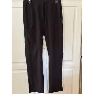 Banco Women Black Snap Ankle Scrub Pants Stretch Drawstring Waist Pockets size S